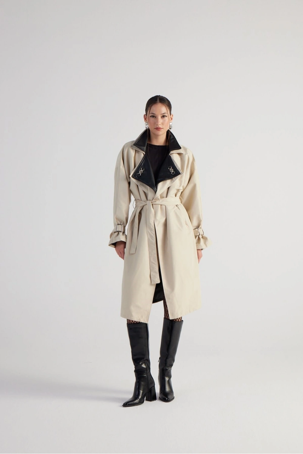 Maxi Boy Kemerli Cloak Trençkot Bej