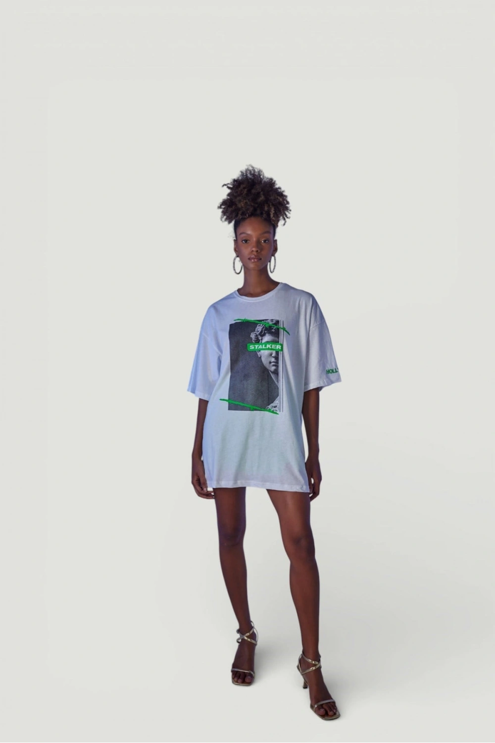 Oversize Baskılı Stalker T-Shirt Beyaz