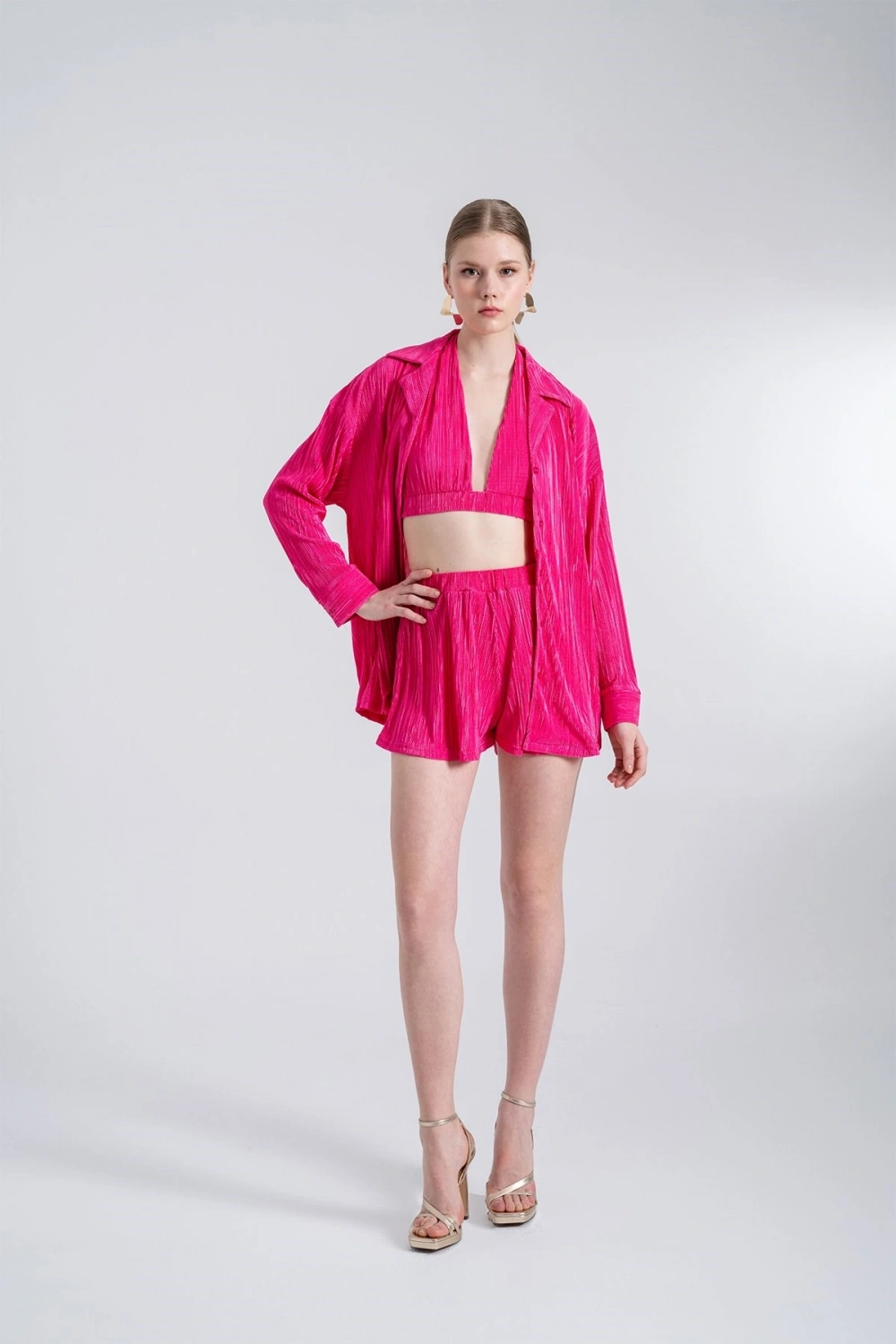 Oversize Düğme Kapamalı Comfy Oversize Gömlek Pembe