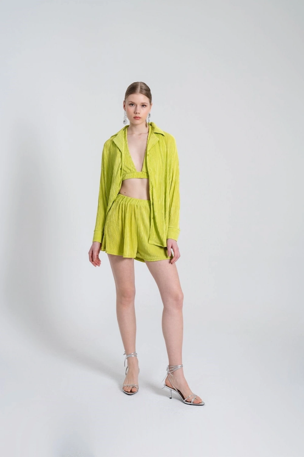 Oversize Düğme Kapamalı Comfy Oversize Gömlek Yeşil