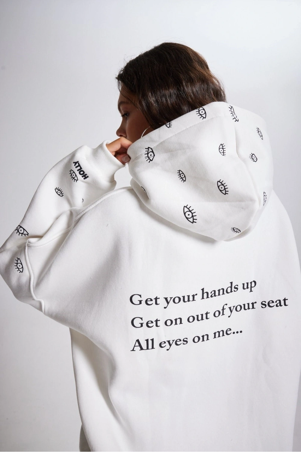 Oversize Kapüşonlu Unisex Eye Sweat Beyaz