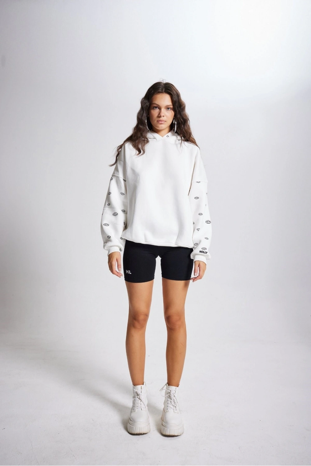 Oversize Kapüşonlu Unisex Eye Sweat Beyaz