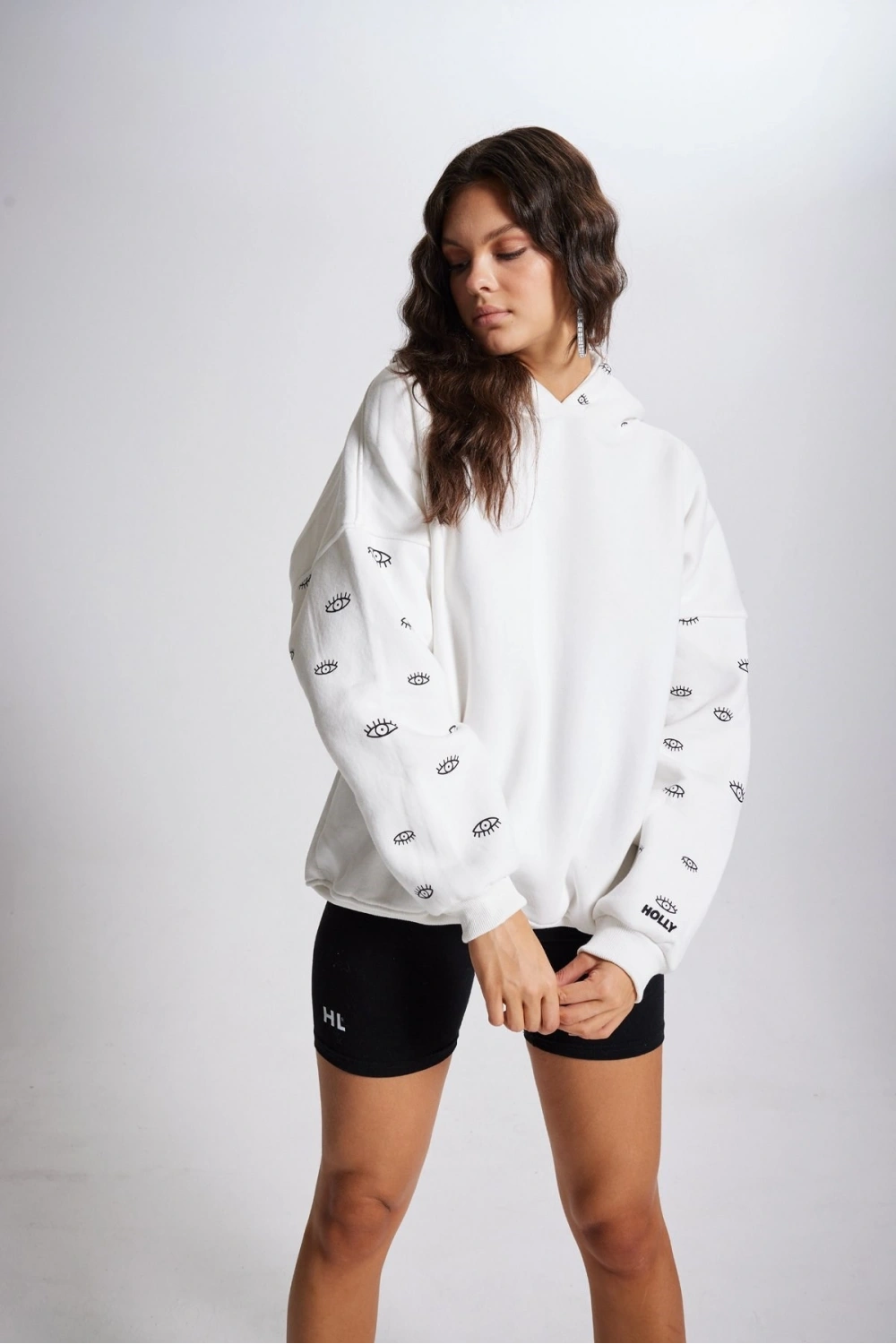 Oversize Kapüşonlu Unisex Eye Sweat Beyaz