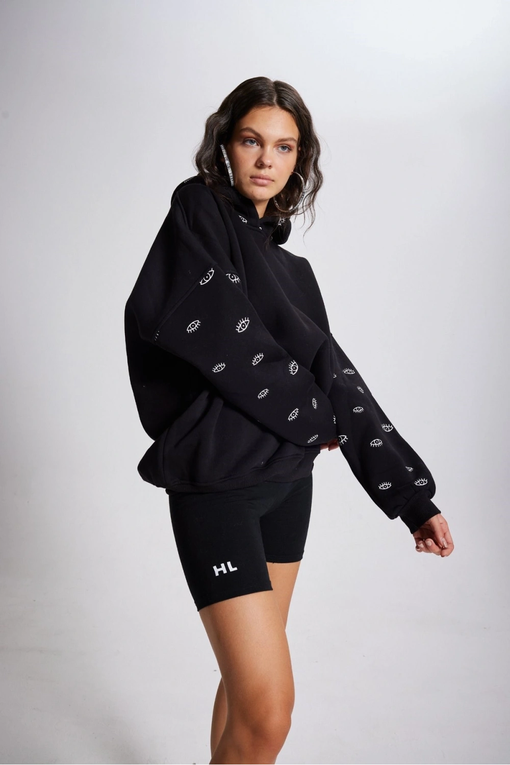 Oversize Kapüşonlu Unisex Eye Sweat Siyah