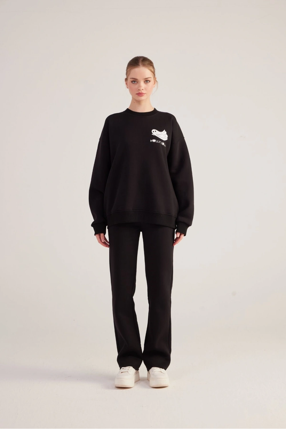 Oversize Kesin Unisex Ghosting Sweatshirt Siyah
