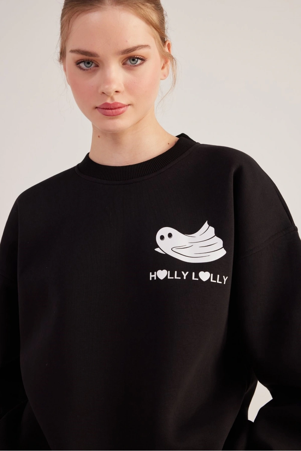 Oversize Kesin Unisex Ghosting Sweatshirt Siyah
