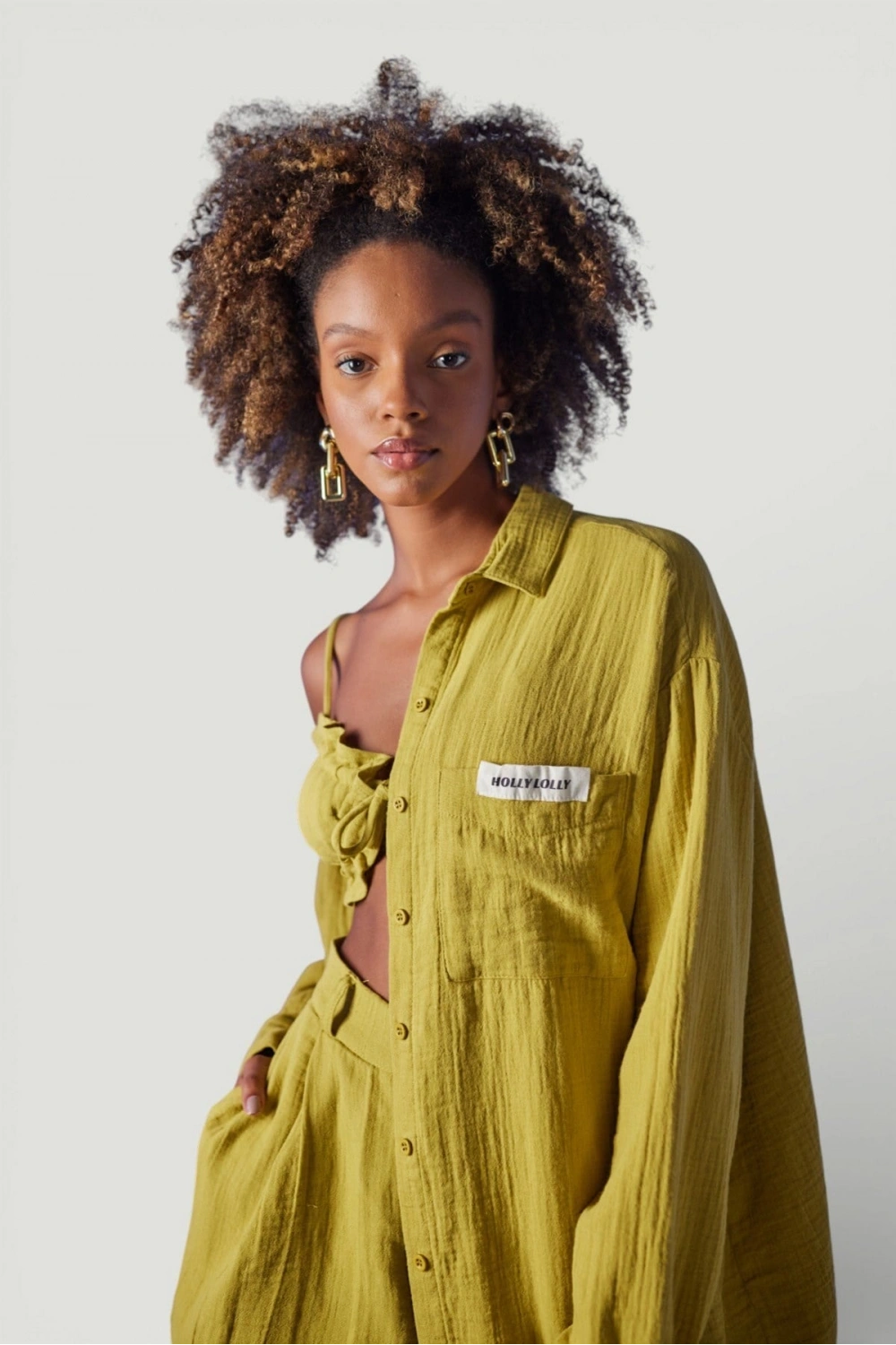 Oversize Model Düğme Kapamalı Playa Gömlek Yeşil