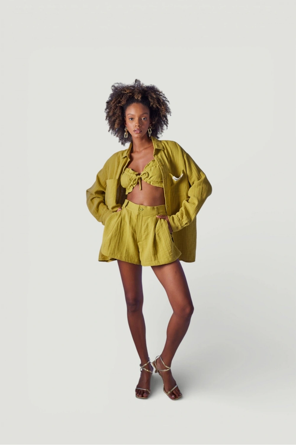 Oversize Model Düğme Kapamalı Playa Gömlek Yeşil
