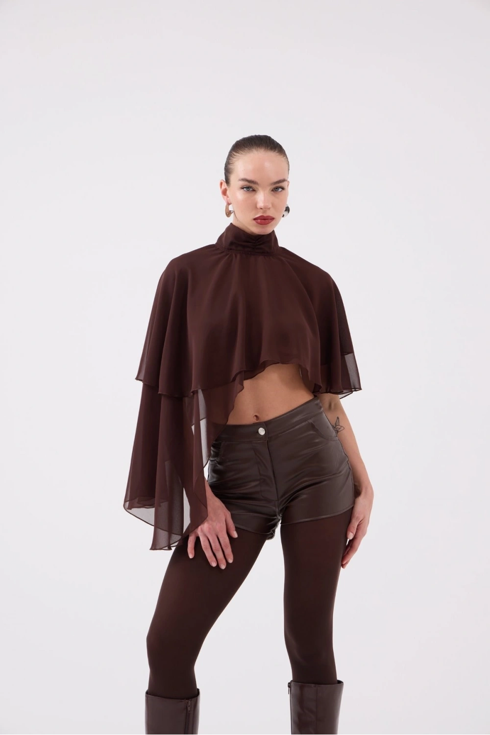 Pelerin Model Bena Bluz Kahve