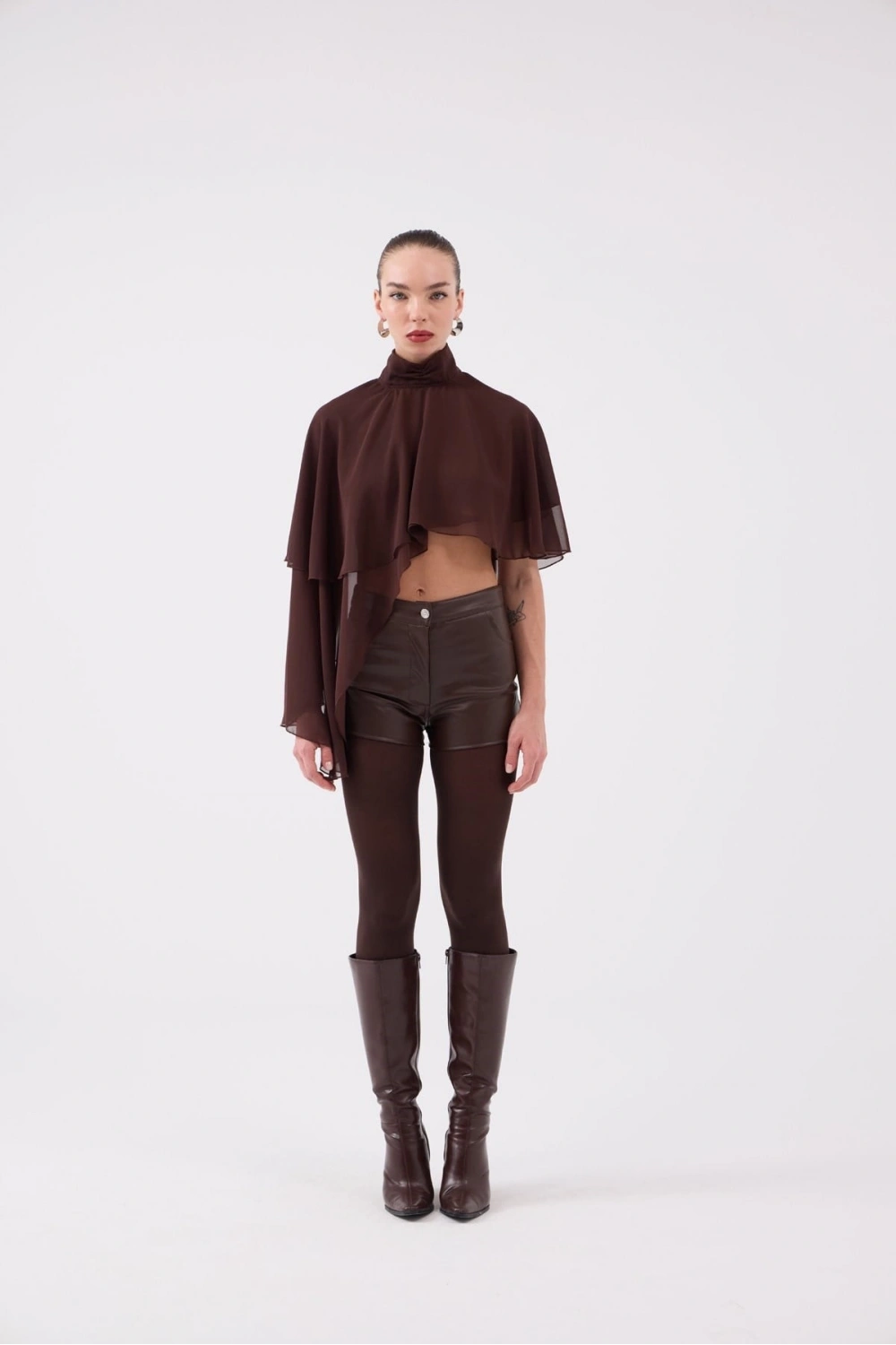 Pelerin Model Bena Bluz Kahve
