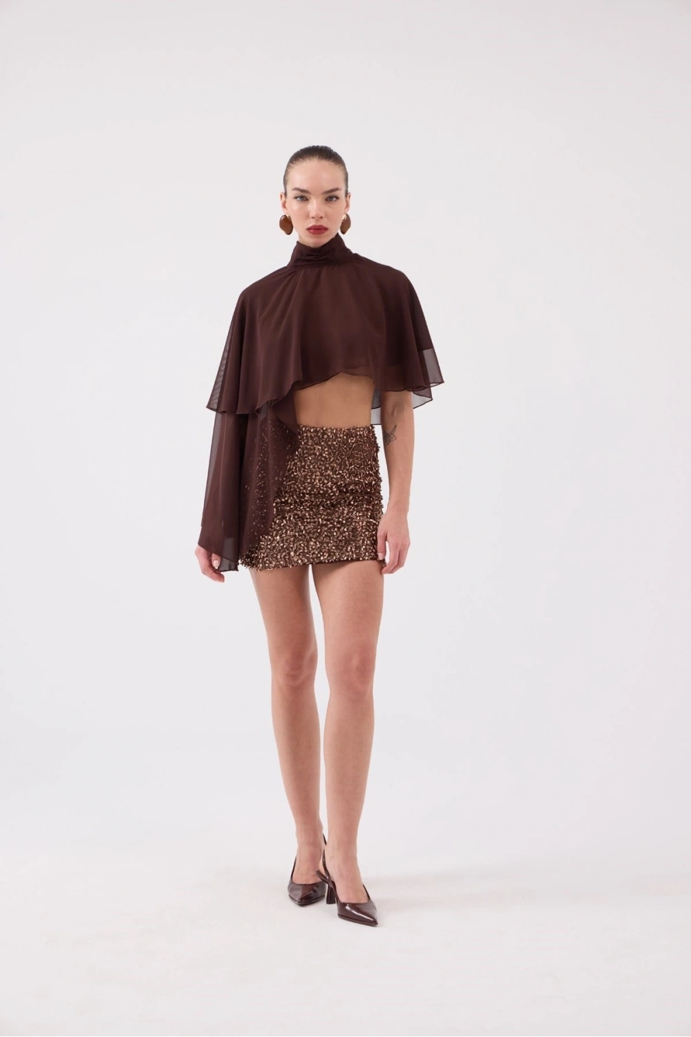 Pelerin Model Bena Bluz Kahve