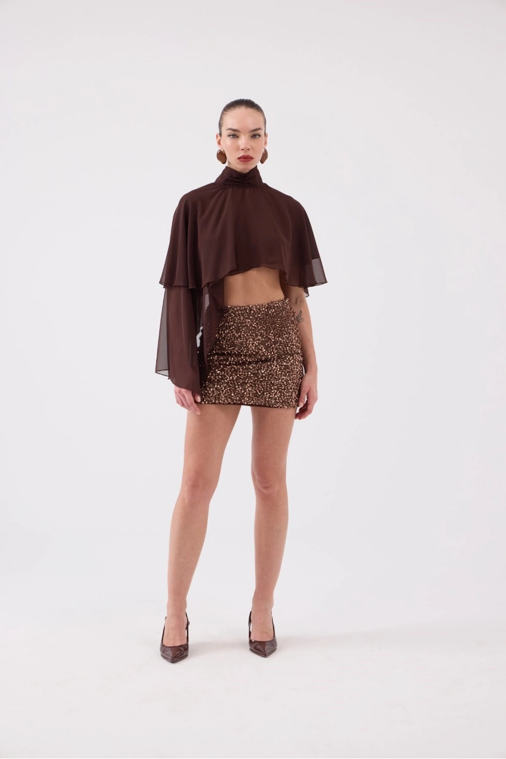 Pelerin Model Bena Bluz Kahve