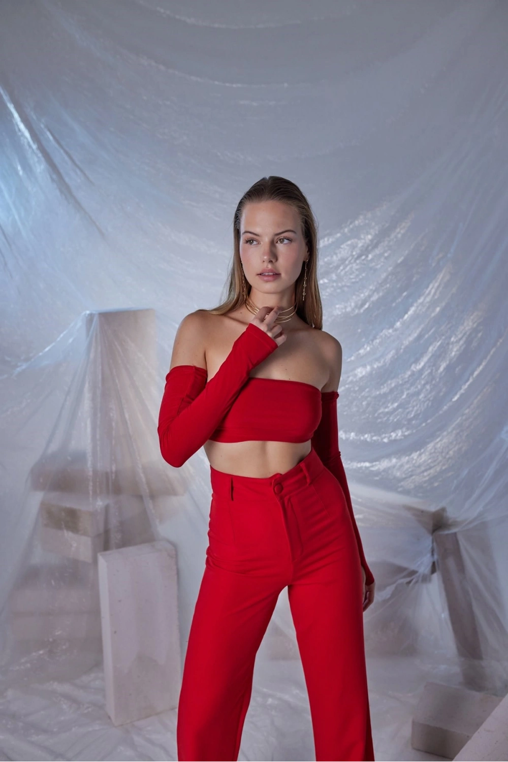 Straplez Model Noir Bluz Kırmızı
