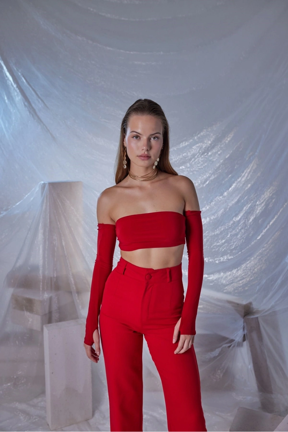 Straplez Model Noir Bluz Kırmızı