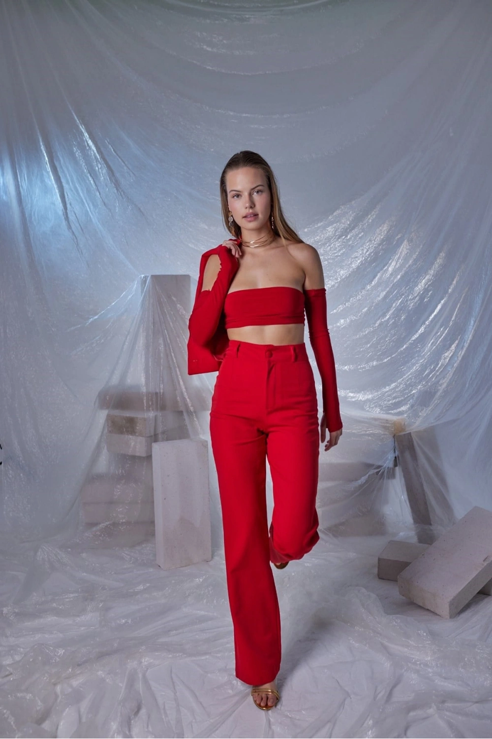 Straplez Model Noir Bluz Kırmızı