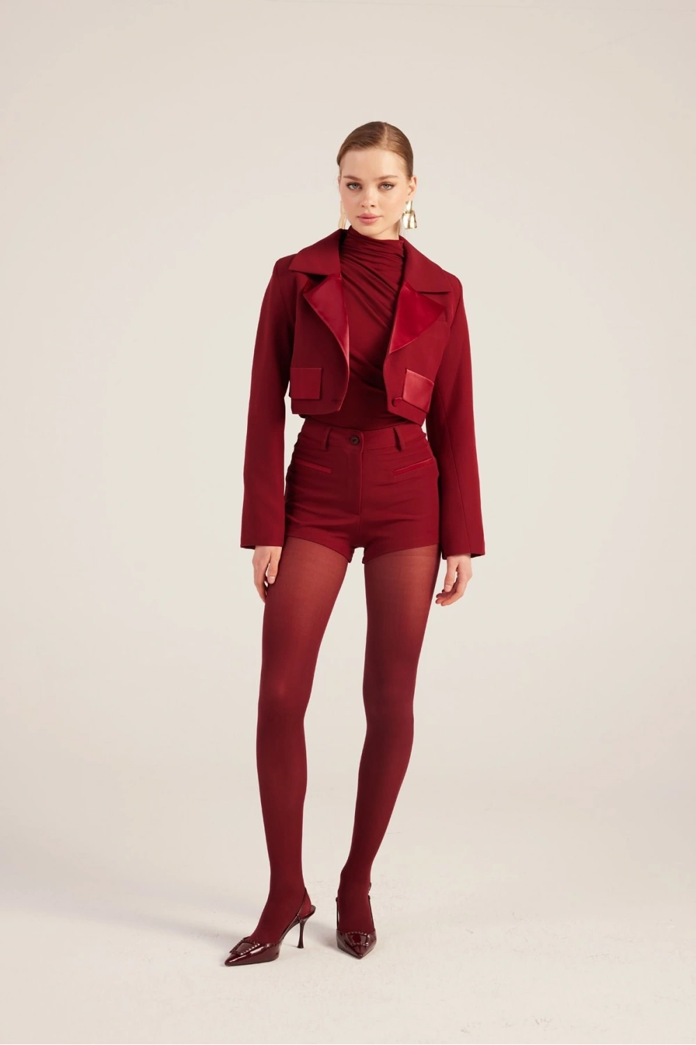 Yüksek Bel Fermuarlı Mini Bailey Şort Bordo