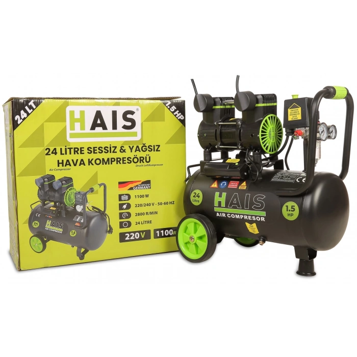 Hais 24 Litre Sessiz Yağsız Hava Kompresörü 1,5 Hp