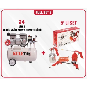 Full SET 2 Kuletaş Süper Sessiz Yağsız Hava Kompresörü 24 Litre 1 HP 3 Yıl GARANTİ