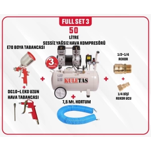 Full Set 3 Kuletaş Süper Sessiz Yağsız Hava Kompresörü 50 Litre 1,5 HP 3 Yıl GARANTİ