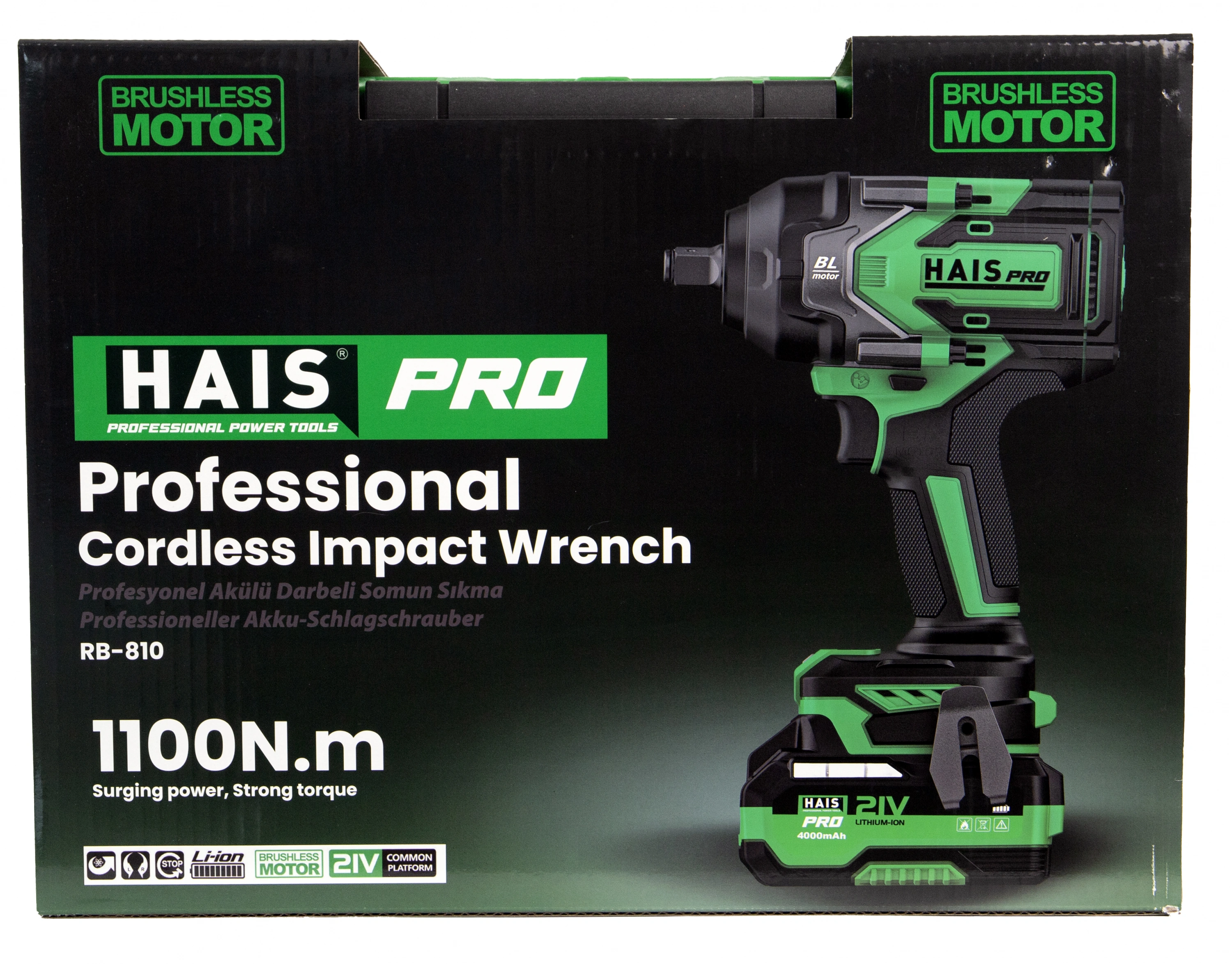 HAISPRO Profesyonel Darbeli Somun Sıkma 1100 Nm 21 V