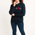 3 İp Kalp Çizgili Sweatshirt Erkek/Kadın Günlük Oversize Model