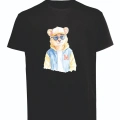 Unisex Kot Ceketli Cool Ayıcık Baskılı Tişört Pamuk Penye Süprem Basic