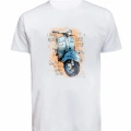 Unisex Mavi Vespa Baskılı Tişört Pamuk Penye Süprem Basic