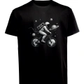 Unisex Uzay Astronot ve Bisiklet Baskılı Tişört Pamuk Penye Süprem Basic
