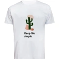 Unisex Keep Life Simple Kaktüs Baskılı Tişört Pamuk Penye Süprem Basic