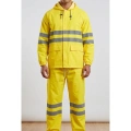 PVC Reflektif Yağmurluk Alt Üst Takım Kapüşonlu Su Geçirmeye Dirençli Outdoor İş Kıyafeti
