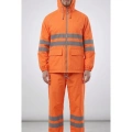 PVC Reflektif Yağmurluk Alt Üst Takım Kapüşonlu Su Geçirmeye Dirençli Outdoor İş Kıyafeti