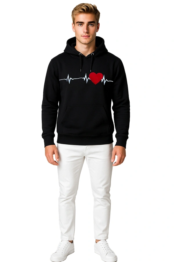 3 İp Kalp Çizgili Sweatshirt Erkek/Kadın Günlük Oversize Model