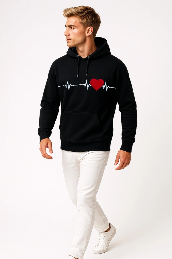 3 İp Kalp Çizgili Sweatshirt Erkek/Kadın Günlük Oversize Model