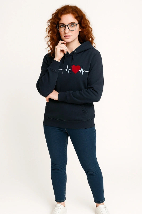 3 İp Kalp Çizgili Sweatshirt Erkek/Kadın Günlük Oversize Model