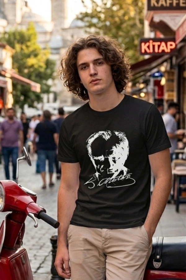 Özel Tasarım Atatürk Rölye ve İmzalı Tshirt - %100 Pamuk Penye Süprem Sıfır Yaka Unisex