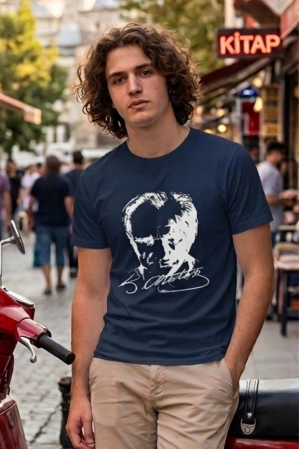 Özel Tasarım Atatürk Rölye ve İmzalı Tshirt - %100 Pamuk Penye Süprem Sıfır Yaka Unisex