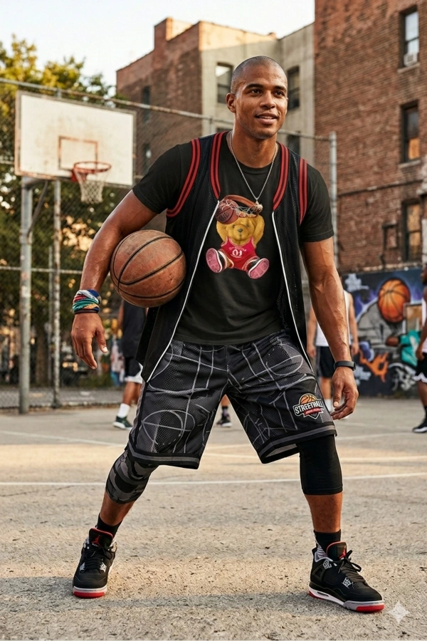 Unisex Basketbolcu Cool Ayıcık Baskılı Tişört Pamuk Penye Süprem Basic