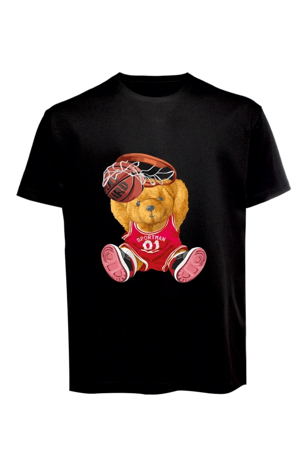 Unisex Basketbolcu Cool Ayıcık Baskılı Tişört Pamuk Penye Süprem Basic