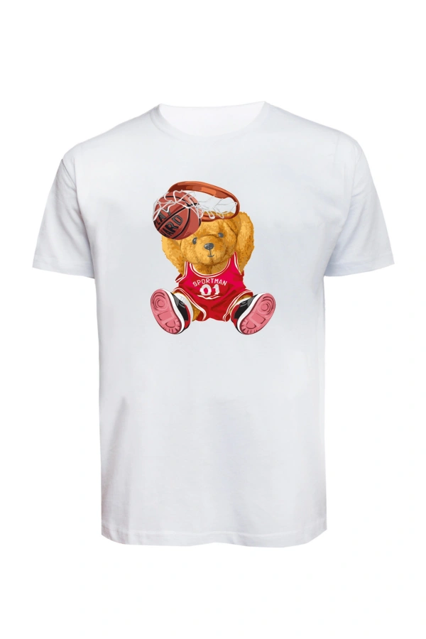 Unisex Basketbolcu Cool Ayıcık Baskılı Tişört Pamuk Penye Süprem Basic