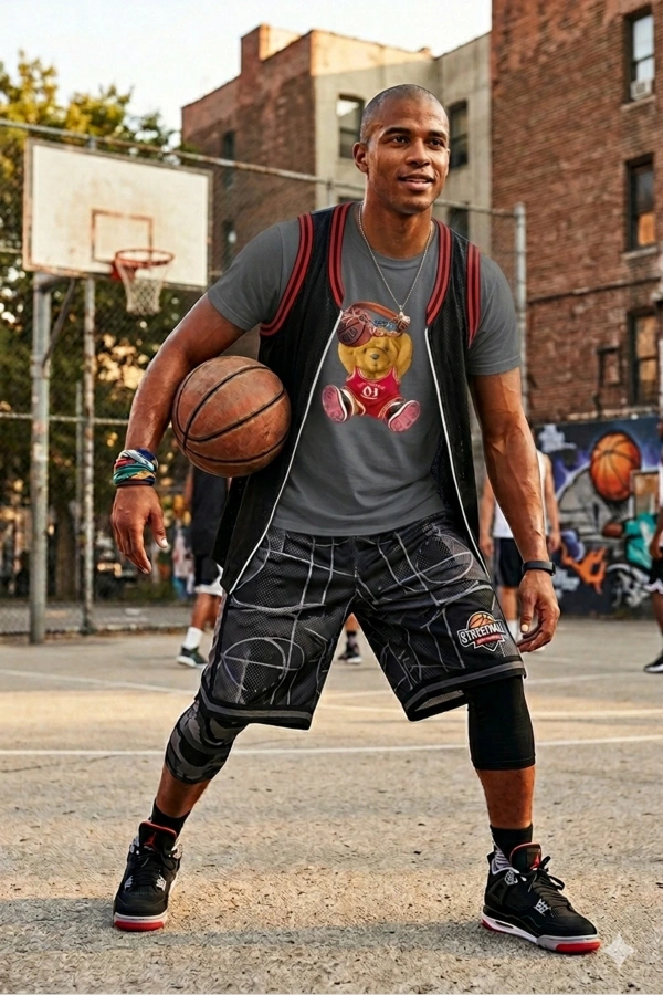 Unisex Basketbolcu Cool Ayıcık Baskılı Tişört Pamuk Penye Süprem Basic