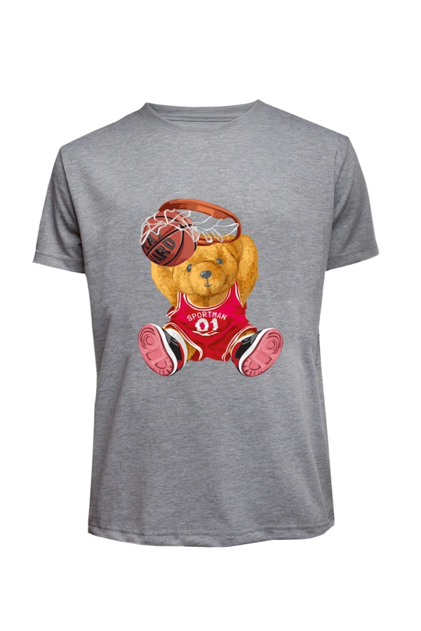 Unisex Basketbolcu Cool Ayıcık Baskılı Tişört Pamuk Penye Süprem Basic