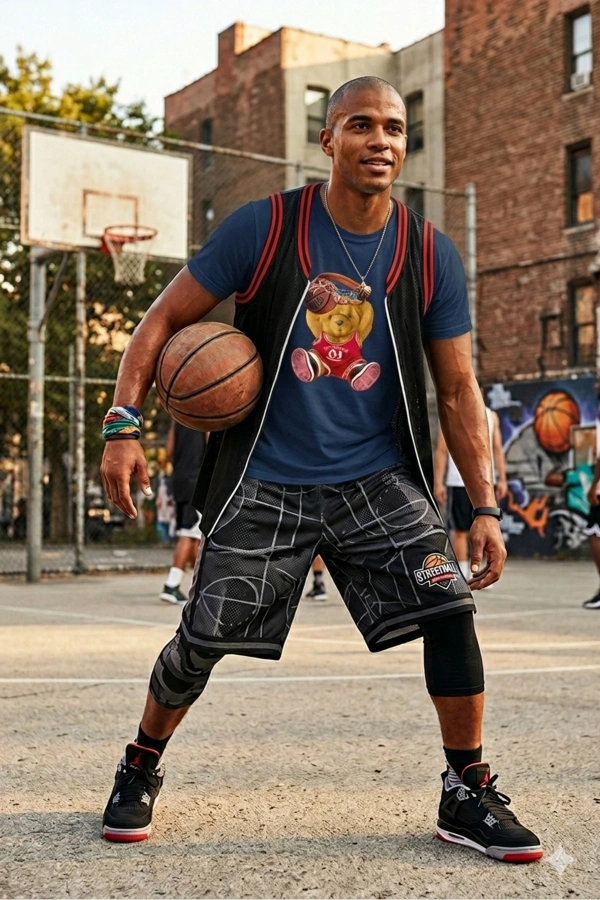 Unisex Basketbolcu Cool Ayıcık Baskılı Tişört Pamuk Penye Süprem Basic