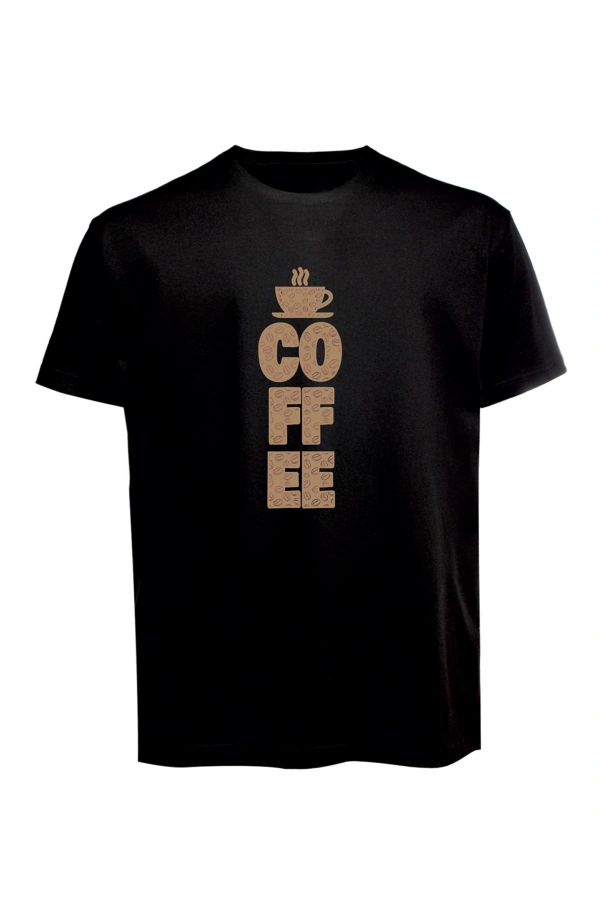 Unisex Coffee Yazılı Baskılı Tişört Pamuk Penye Süprem Basic