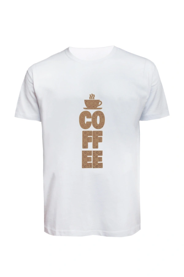 Unisex Coffee Yazılı Baskılı Tişört Pamuk Penye Süprem Basic