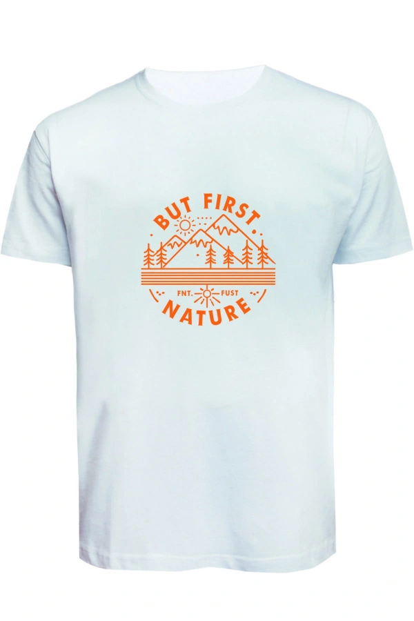 Unisex But First Nature Doğa Baskılı Tişört Pamuk Penye Süprem Basic