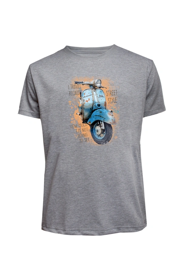 Unisex Mavi Vespa Baskılı Tişört Pamuk Penye Süprem Basic