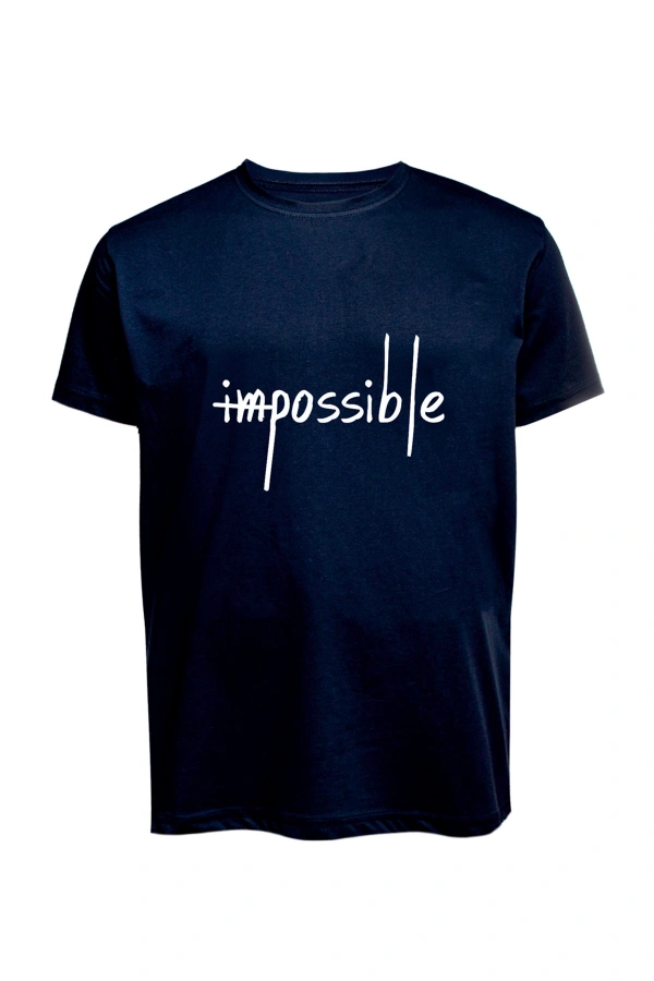 Unisex İmpossible Yazılı Baskılı Tişört Pamuk Penye Süprem Basic