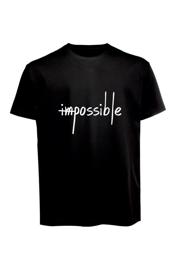 Unisex İmpossible Yazılı Baskılı Tişört Pamuk Penye Süprem Basic