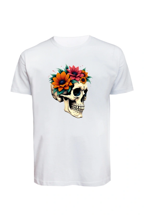 Unisex Skull (Kurukafa) Baskılı Tişört Pamuk Penye Süprem Basic