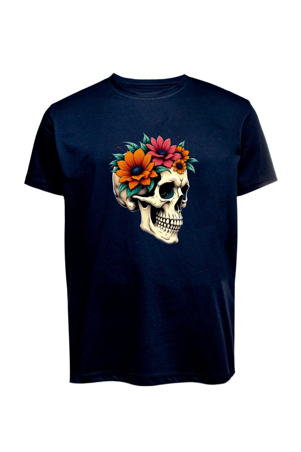Unisex Skull (Kurukafa) Baskılı Tişört Pamuk Penye Süprem Basic